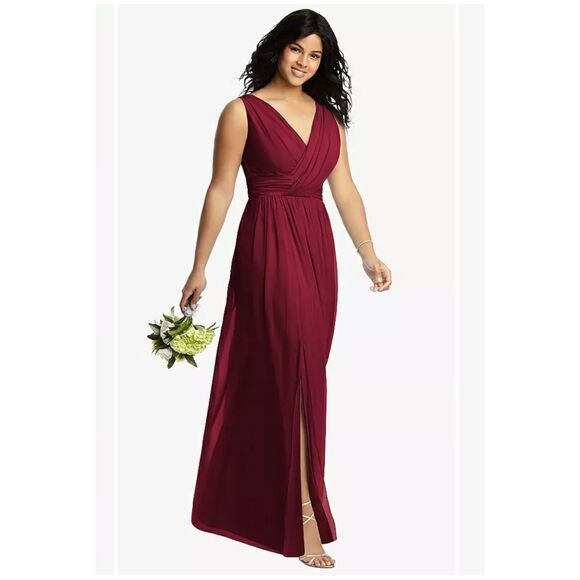 Dessy Collection Size 4R Sleeveless Draped Chiffon Maxi Dress Burgundy - Picture 2 of 5